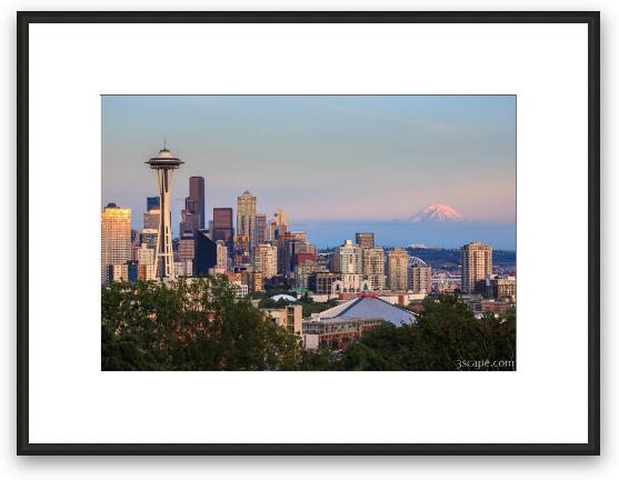 Seattle Skyline and Mt. Rainier Framed Fine Art Print