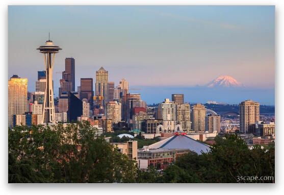Seattle Skyline and Mt. Rainier Fine Art Metal Print