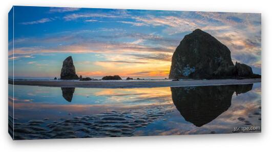 Haystack Rock Sunset Panoramic Fine Art Canvas Print