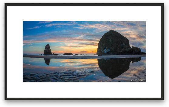Haystack Rock Sunset Panoramic Framed Fine Art Print