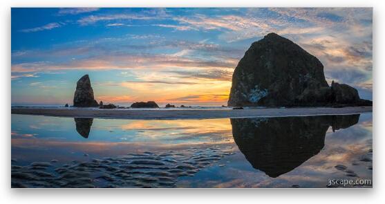 Haystack Rock Sunset Panoramic Fine Art Metal Print