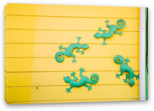 Green Geckos on Yellow Wall Fine Art Canvas Print