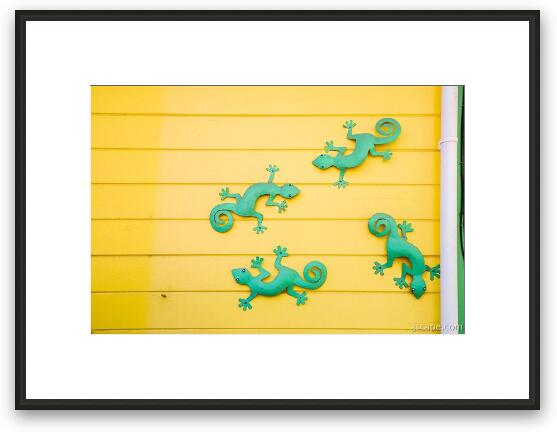 Green Geckos on Yellow Wall Framed Fine Art Print