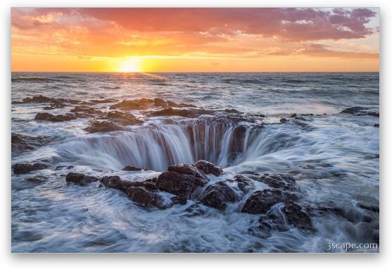 Thor's Well at Sunset Fine Art Metal Print