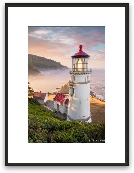 Haceta Head Lighthouse at Dawn Framed Fine Art Print