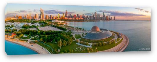 Adler Planetarium and Chicago Skyline Dawn Panoramic Fine Art Canvas Print