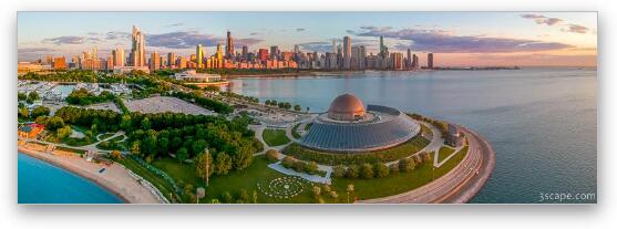 Adler Planetarium and Chicago Skyline Dawn Panoramic Fine Art Metal Print