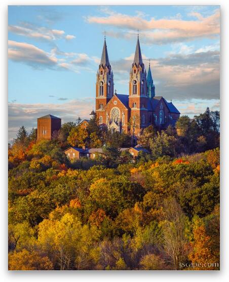 Sunset at Holy Hill Basilica in Autumn Fine Art Metal Print