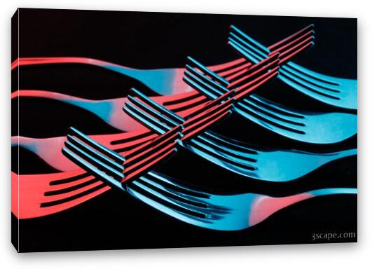 Red and Blue Intertwined Forks Abstract Fine Art Canvas Print