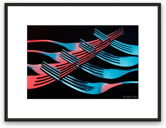 Red and Blue Intertwined Forks Abstract Framed Fine Art Print