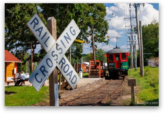 Railroad Crossing - Fox River Trollley Museum Fine Art Metal Print