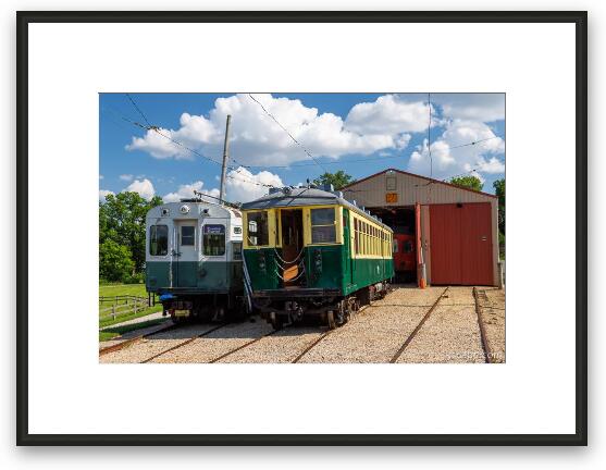 Train Cars at Fox River Trolley Museum Framed Fine Art Print