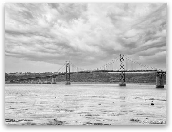 Bridge over the Saint Lawrence River BW Fine Art Metal Print