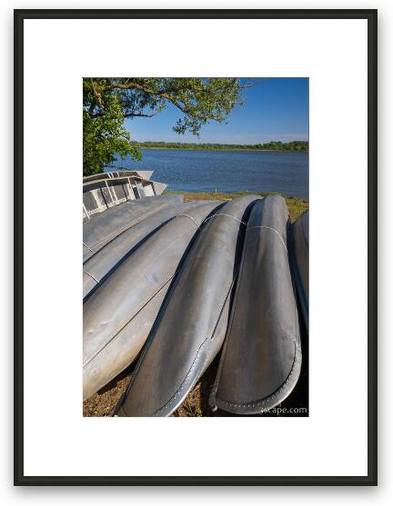 Canoes on Fish Lake Vertical Framed Fine Art Print