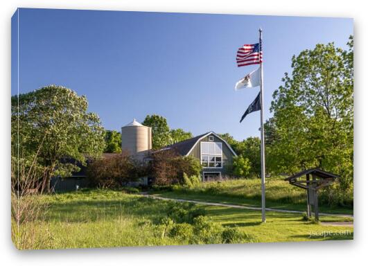 Volo Bog Visitor Center with Flags Fine Art Canvas Print