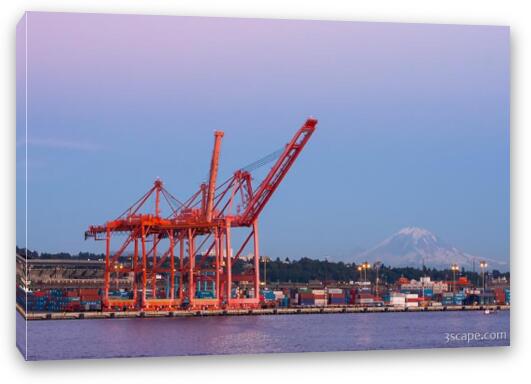 Port of Seattle with Mount Rainier Fine Art Canvas Print