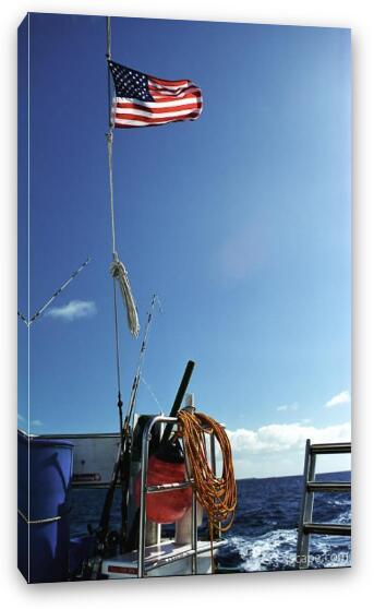 American flag on the boat stern Fine Art Canvas Print