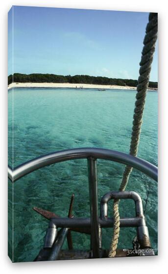 View of deserted beach from the sailboat Fine Art Canvas Print