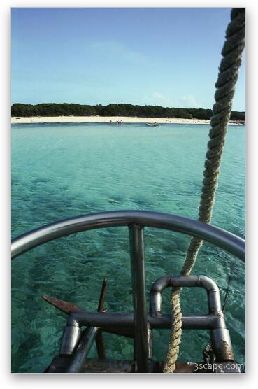View of deserted beach from the sailboat Fine Art Print