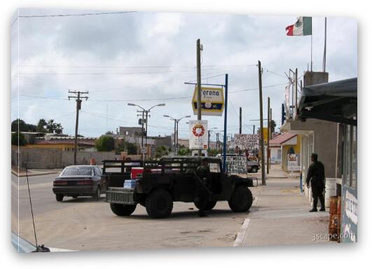 Military patrol in Guerrero Negro Fine Art Canvas Print