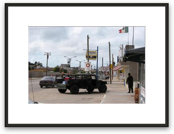 Military patrol in Guerrero Negro Framed Fine Art Print