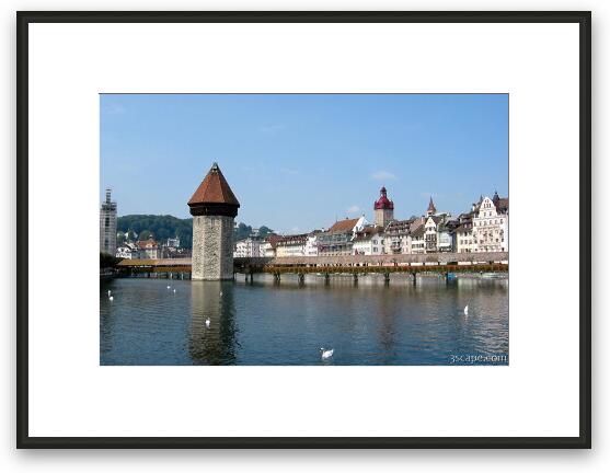 Chapel Bridge and Water Tower on Reuss River Framed Fine Art Print