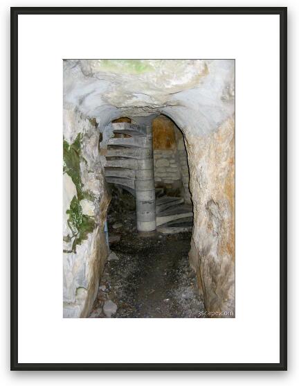 Stairs to tower built into rock Framed Fine Art Print