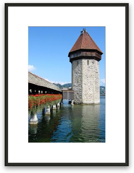 Water Tower and Chapel Bridge on Reuss River Framed Fine Art Print