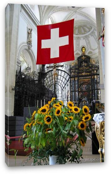 Swiss flag in Cathedral Fine Art Canvas Print