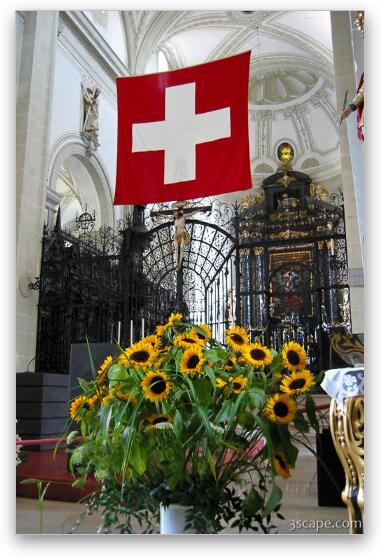 Swiss flag in Cathedral Fine Art Metal Print