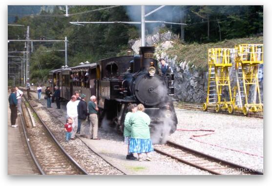 Old fashioned Swiss train locomotive Fine Art Metal Print