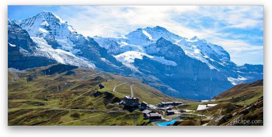 Swiss Alps panoramic (Monch and Jungfrau) Fine Art Metal Print