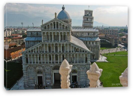 The Leaning Tower and Cathedral from the Baptistry Fine Art Canvas Print