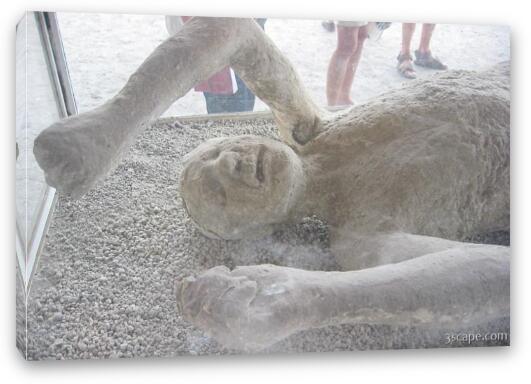 Plaster cast of body as it was when Pompeii was covered in hot ash Fine Art Canvas Print