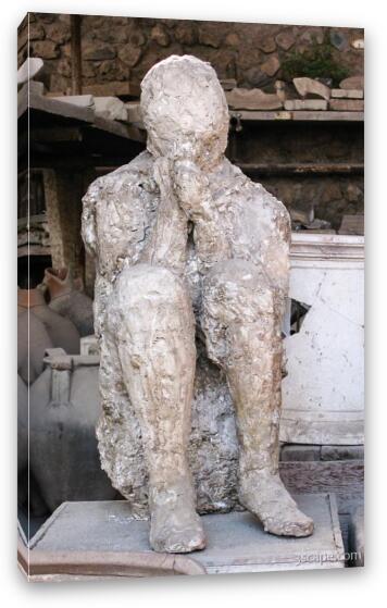 Plaster cast of body as it was when Pompeii was covered in hot ash Fine Art Canvas Print