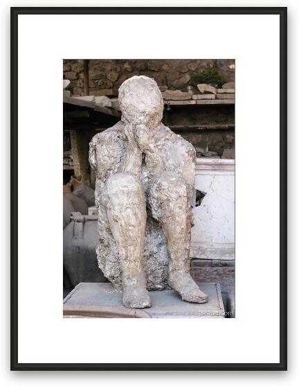 Plaster cast of body as it was when Pompeii was covered in hot ash Framed Fine Art Print