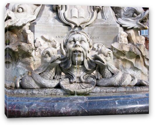 Sculpture fountain in front of the Pantheon Fine Art Canvas Print