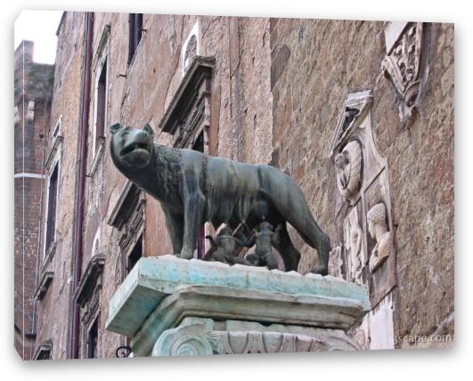 Statue of the wolf and Romulus and Remus - Legend of the founding of Rome Fine Art Canvas Print