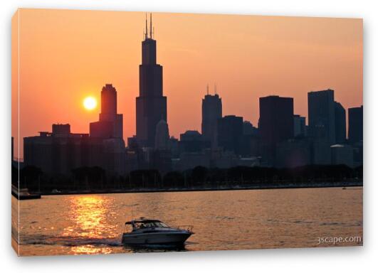 Chicago Skyline with boat Fine Art Canvas Print