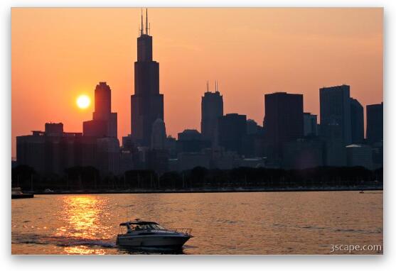 Chicago Skyline with boat Fine Art Metal Print