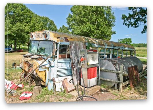 Old school bus at Richard's Canoe Rental and Campground Fine Art Canvas Print