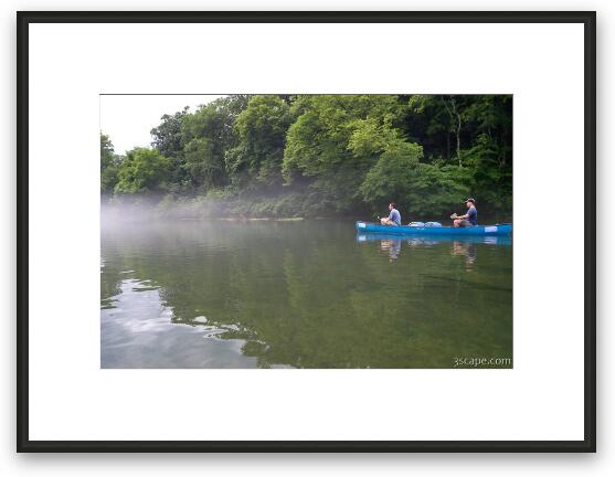 Paddling down the foggy river Framed Fine Art Print