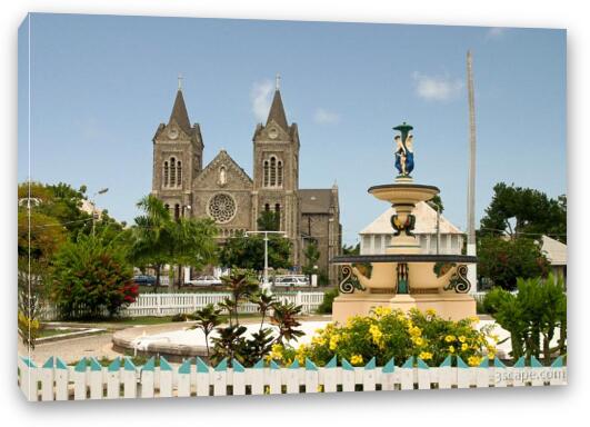 Catholic church and Independence Square, Basseterre Fine Art Canvas Print