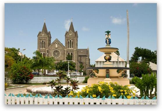 Catholic church and Independence Square, Basseterre Fine Art Metal Print