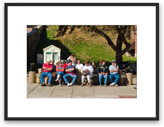 Tired shoppers - People sitting on a bench Framed Fine Art Print