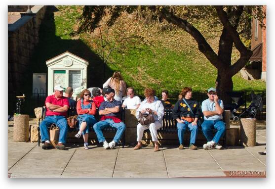 Tired shoppers - People sitting on a bench Fine Art Metal Print