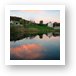 Barn, pond, sky at sunset Art Print