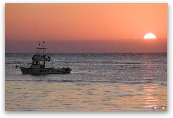 Sunset and dive boat Fine Art Metal Print