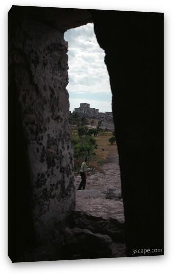 The Mayan ruins of Tulum - view through doorway Fine Art Canvas Print