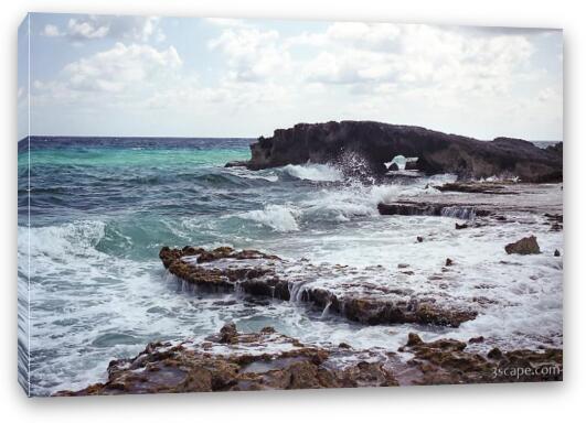 The Atlantic side of Cozumel is rocky with many natural bridges Fine Art Canvas Print
